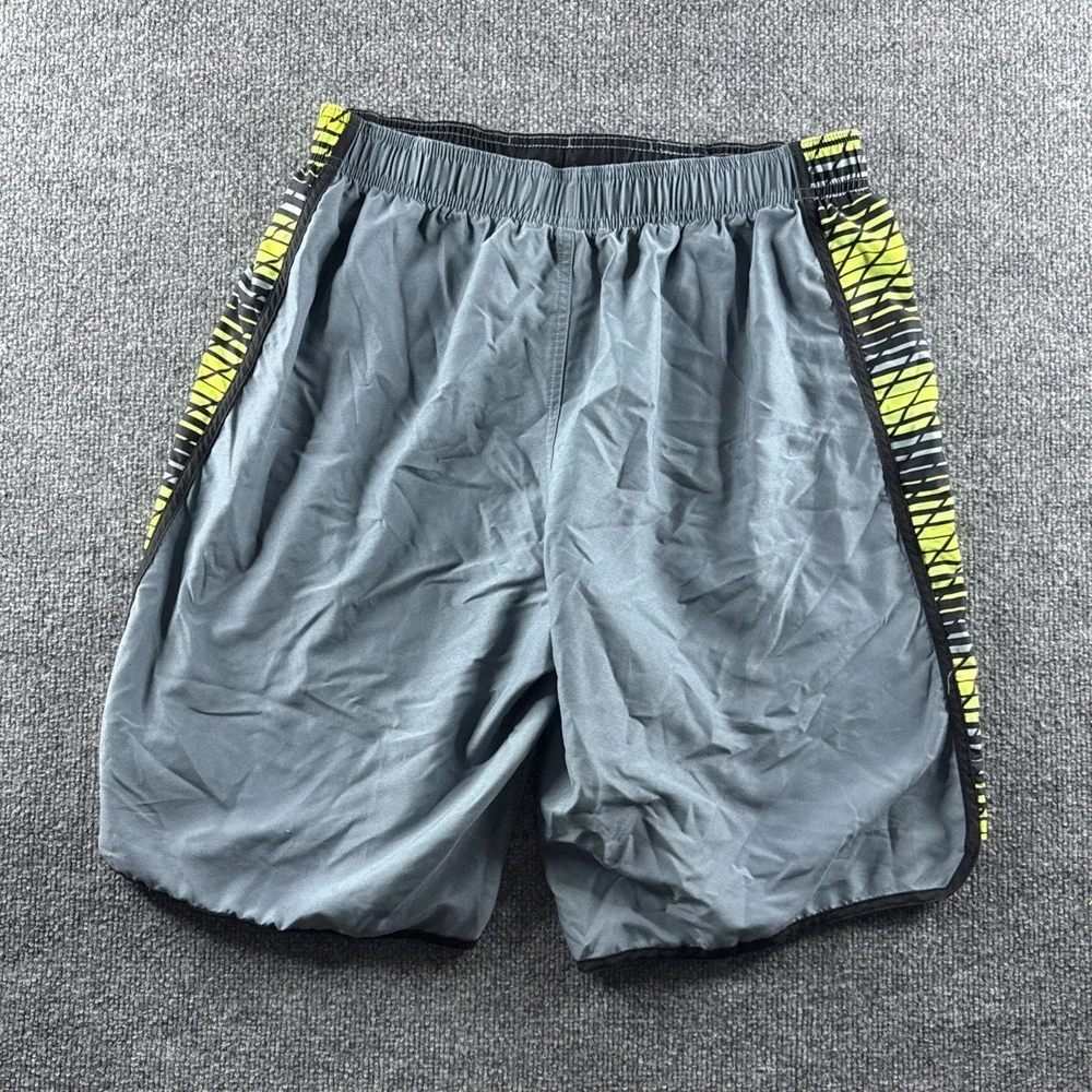 Nike Board Shorts Mens L Gray Lined Swim Surf Trunks Elastic Swoosh Drawstring